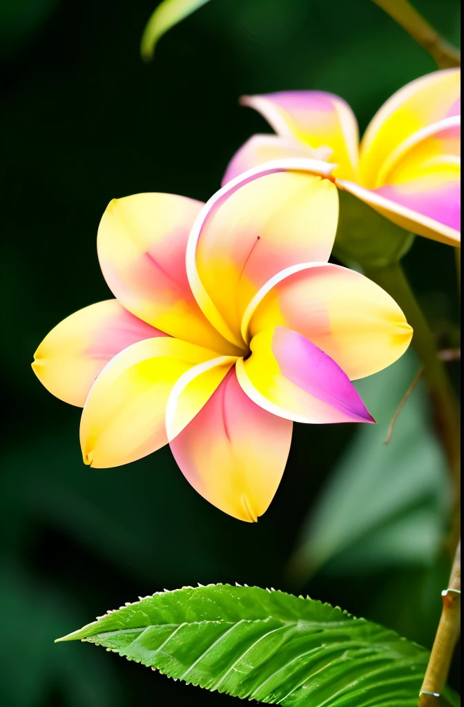 yellow and pink flowers are blooming on a tree with green leaves, blooming tropical flowers, plumeria, tropical flowers, beautiful tropical flowers, incredibly beautiful, tropical flower plants, kauai springtime, pink yellow flowers, stunningly beautiful, large exotic flowers, beautiful gorgeous, pretty flowers, colorful tropical plants, beautiful flowers, extremely beautiful, gorgeous beautiful, very colourful, beautiful flower