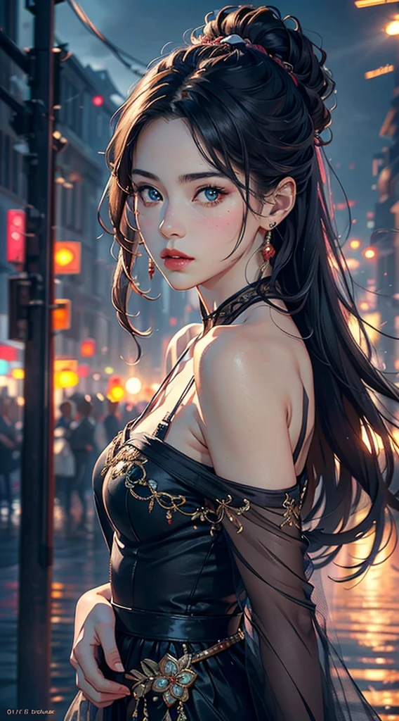 a beautiful young woman with long pink off-the-shoulder dress, cinematic lighting, beautiful detailed eyes, beautiful detailed lips, extremely detailed face, longeyelashes, flawless skin, elegant pose, standing in a scenic outdoor environment, (best quality,4k,8k,highres,masterpiece:1.2),ultra-detailed,(realistic,photorealistic,photo-realistic:1.37),HDR,UHD,studio lighting,ultra-fine painting,sharp focus,physically-based rendering,extreme detail description,professional,vivid colors,bokeh,portrait