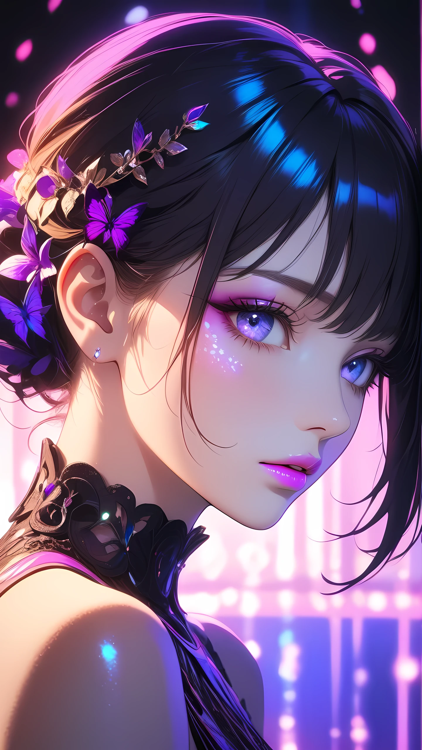 1girl, backlighting, blacklight, beautiful detailed eyes, beautiful detailed lips, beautiful detailed face, long eyelashes, glowing skin, ethereal, mystical, surreal, dramatic lighting, neon, ultraviolet, psychedelic, vibrant colors, high resolution, cinematic, atmospheric, photorealistic