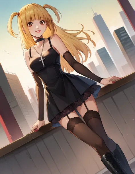 score_9, score_8_up, score_7_up, source_anime,
misaamane, misa amane, long hair, bangs, brown eyes, yellow hair, blunt bangs, tw...