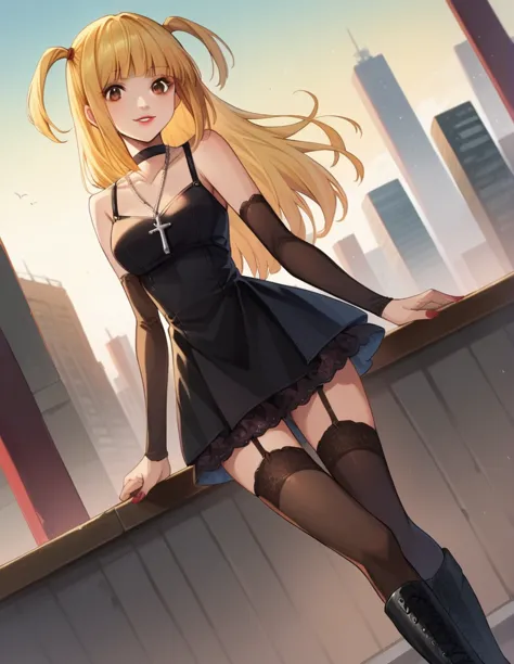 score_9, score_8_up, score_7_up, source_anime,
misaamane, misa amane, long hair, bangs, brown eyes, yellow hair, blunt bangs, tw...