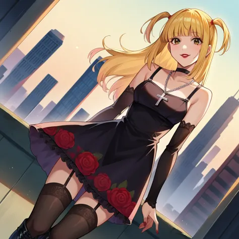 score_9, score_8_up, score_7_up, source_anime,
misaamane, misa amane, long hair, bangs, brown eyes, yellow hair, blunt bangs, tw...