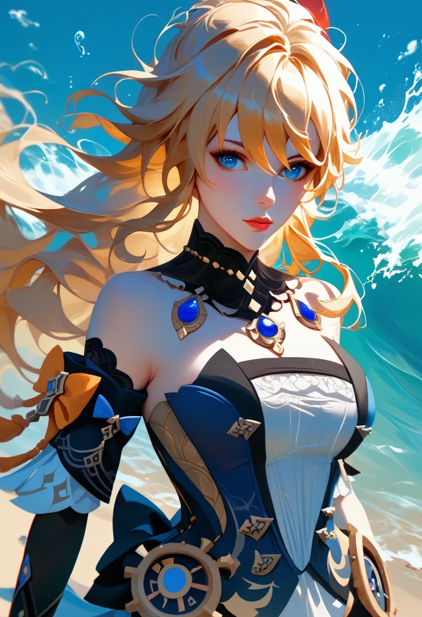 score_9, score_8_up, score_7_up, high quality ,masterpiece ,best quality ,rate_questionable ,  character_Navia_Genshin Impact  ,large breast ,golden wave hair ,Beautiful Skin ,blue eyes