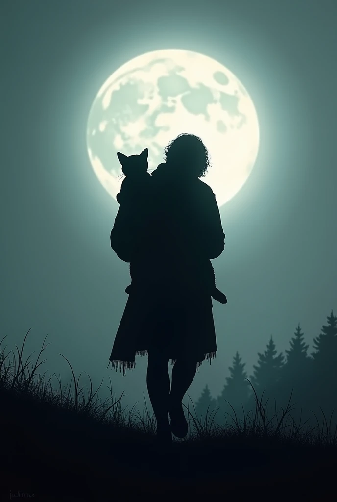 silhouette, shoulder carry, moonlight, full moon,