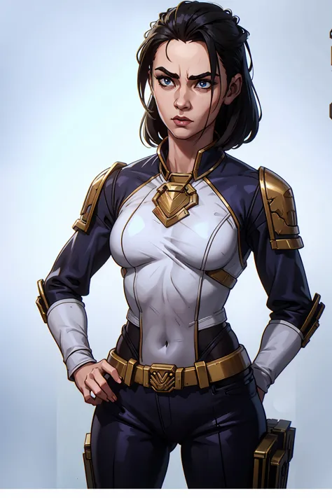 female, uniform wearing si-fi soldier, heavy breastplate, flat chest, small breasts, futuristic, grimdark, warhammer, ((upper bo...