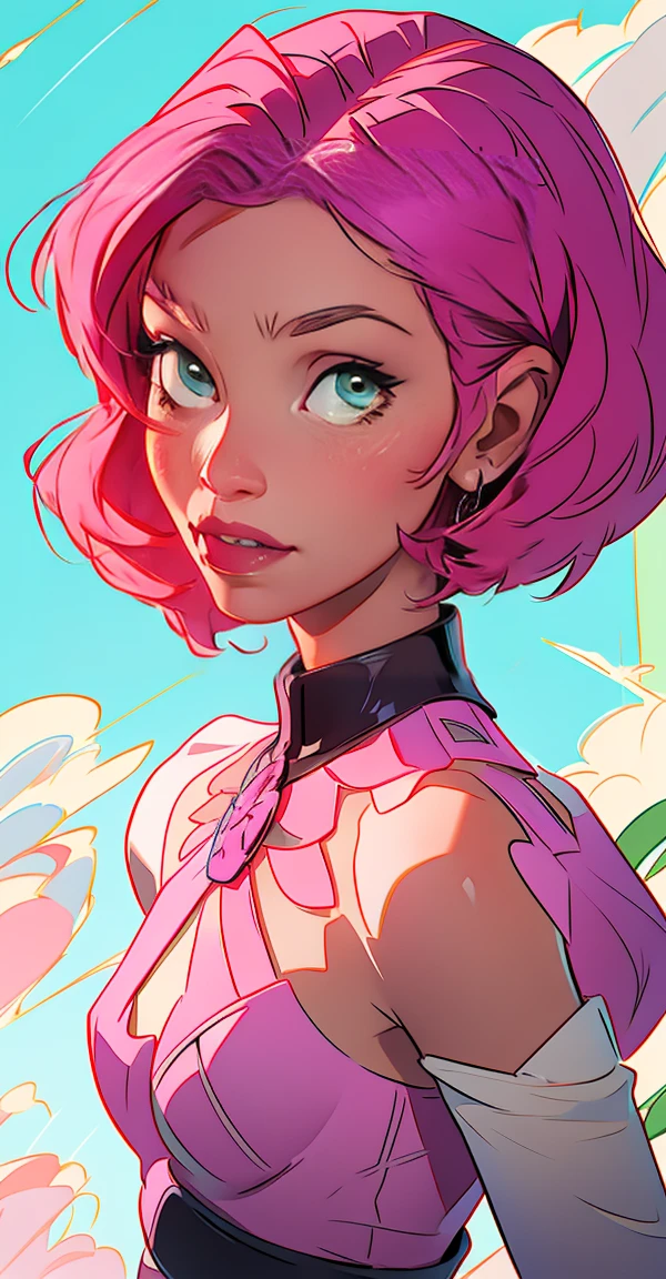 (master part, best qualityer) Alisa pretty face, detailed green eyes , elegant and detailed clothes , swollen lips ,Flower accessories for short pink hair, (best details) ( best qualityer) Amazing, dramatic scenery, tekken , Anime digital illustration, 4K anime-style, by Yang J, detailed anime digital art, anime style digital art, a beautiful art illustration, Anime digital illustration, anime digital art, 8k detailed art of high quality
