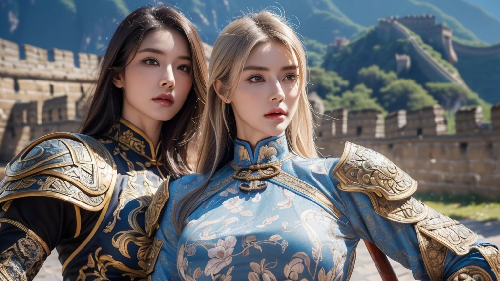 (1 female)), ((16K)), Mature Woman, ((((Female warrior with a spear))))、(((Attractive Swedish model:1.0))),((Beautiful Swedish Model))、(((China dress)))、(((Chinese National Costume)))、(((Toned body))),(((Big Breasts))),(((Big Breasts))), ((8k, Highest quality:1.2))、((masterpiece)), High resolution, (Skin Texture:1.1), Highest quality, 超High resolution, (Realistic: 1.4), RAW Photos,((Perfect Face))、Age 35, Toned body, Blonde,A well-trained body、((The background is the Great Wall..)),(((The background is the Great Wall..))), ((Female Warrior with a Sword)), masterpiece, ((Ultra HD)), Insane Details, Realistic, Detailed face, 詳細なSkin Texture, Blurred Background, (( Wearing a breastplate)), (((Big Breasts))), (Ancient fantasy soldiers),(Ancient soldier armor),Combat Accessories,vision, Perfect Face, Delicate eyes, Voluminous lips, Long, narrow eyes、Big eyes, ((Image of China))、(((Armor with intricate patterns))、Looking into the camera、Looking into the camera、Metal shoulder pads、Bold Pose