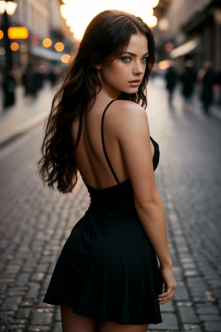 NSFW, naked, nude, ass pose, ass view,(sharp focus:1.2), photo, portrait, attractive young KariSweets , (beautiful face:1.1), super cute and fun, detailed blue eyes, luscious lips, (cat eye makeup:0.85), wearing (form fitting black dress:1.2) on a (night street:1.2). (moody lighting:1.2), depth of field, bokeh, 4K, HDR. by (James C. Christensen:1.2|Jeremy Lipking:1.1). by Frank Frazetta, by Luis Royo, by boris vallejo,