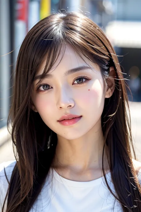 with the backdrop of tokyo alleys、1 girl、independent、look forward to、light eye makeup、brown hair color、flat 、hair blowing in the...