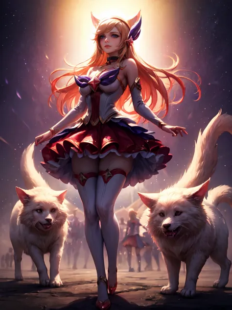 (masterpiece, best quality:1.2), intricate details, star guardian ahri, 1 girl, animal ears, hair accessories, separate sleeves,...