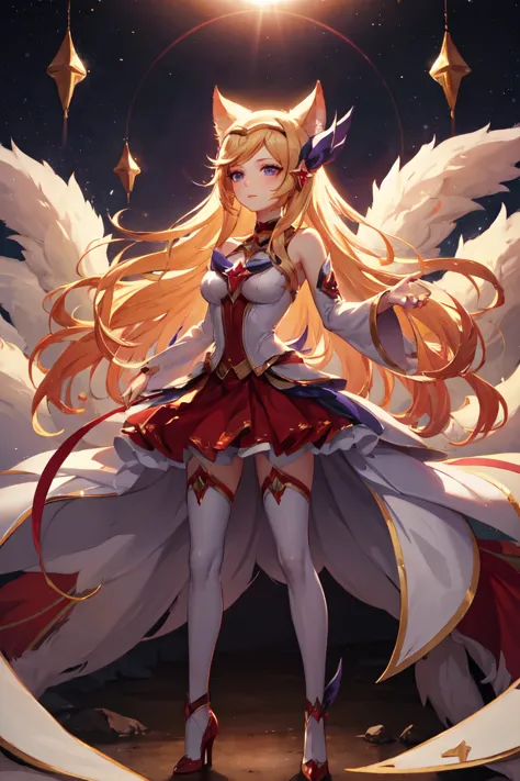 (masterpiece, best quality:1.2), intricate details, star guardian ahri, 1 girl, animal ears, hair accessories, separate sleeves,...