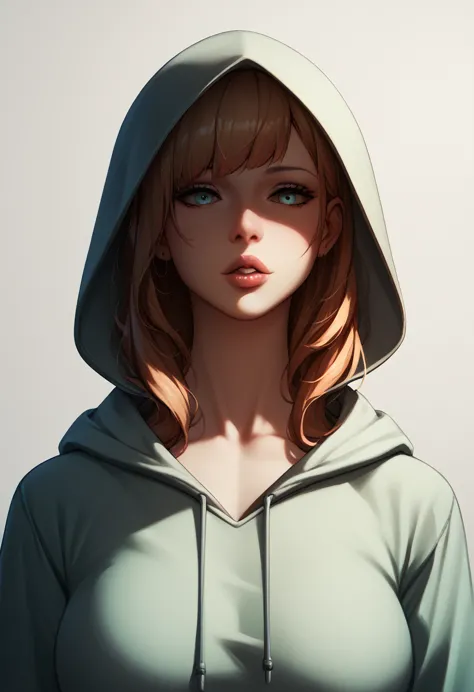 1girl, beautiful nobarajk, bangs, hood, hood_down, hoodie, parted_lips, lips,volumetric lighting, best quality, masterpiece, int...