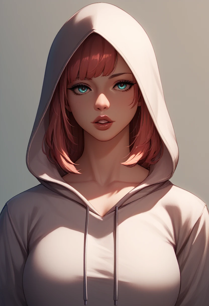 1girl, beautiful NobaraJK, bangs, hood, hood_down, hoodie, parted_lips, lips,volumetric lighting, best quality, masterpiece, intricate details, tonemapping, sharp focus, hyper detailed, trending on Artstation, 