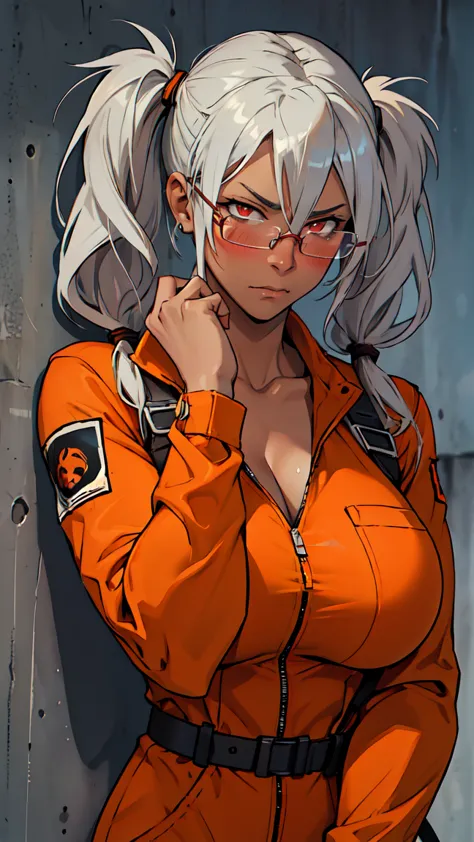 1 female, alone, focus on upper body, front, (((d class prisoner, orange jumpsuit, character portrait, high resolution, detailed...