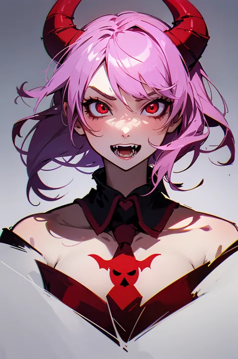 drawing of a girl including horns and a red nose, devil girl, including horns, in animation style, demon anime girl, drawn in mi...