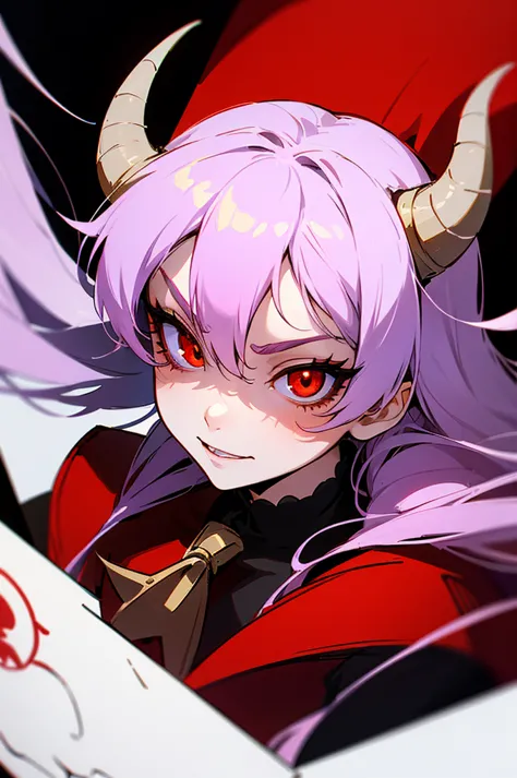 drawing of a girl including horns and a red nose, devil girl, including horns, in animation style, demon anime girl, drawn in mi...