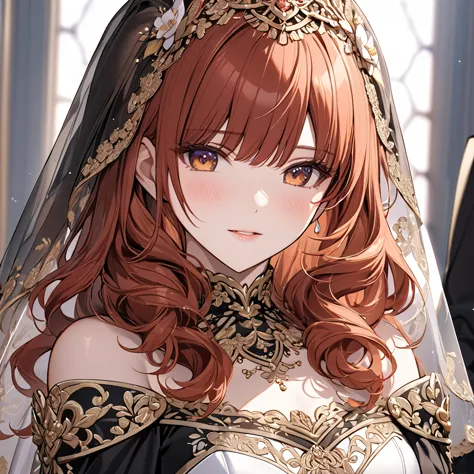 ((highest quality)), ((masterpiece)), (detailed), （perfect face）、the woman is a celica with red hair.、the woman is wearing a gor...