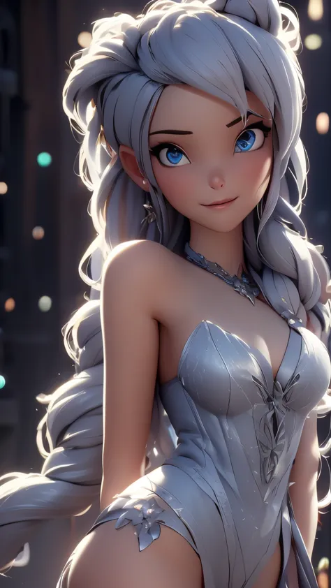 elsa, (perky breasts), (((small breasts))), affected smile:1.2, beautiful blue eyes, (perfect iris), depth of color in his eyes,...