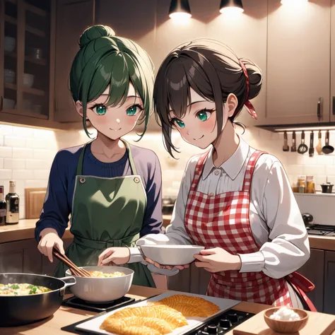 (8k, best quality, master piece: 1.2),ultra-high resolution,mother and child cooking together,ultra-detailed face,detailed eyes,...