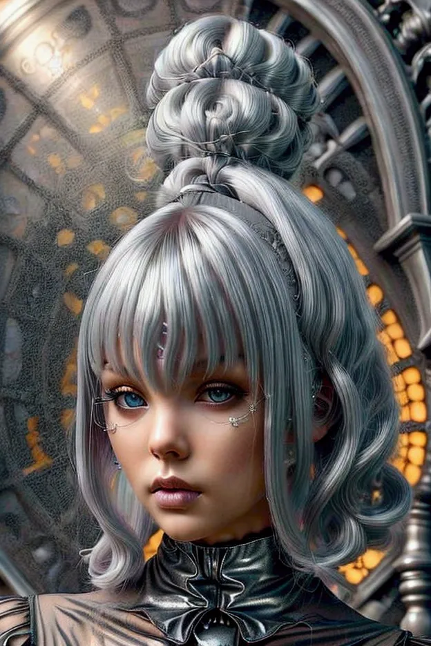 (((1 girl)),ray tracing,(dim lighting),[detailed background (living room)),((silver hair)),(silver hair)),((fluffy silver hair, ...