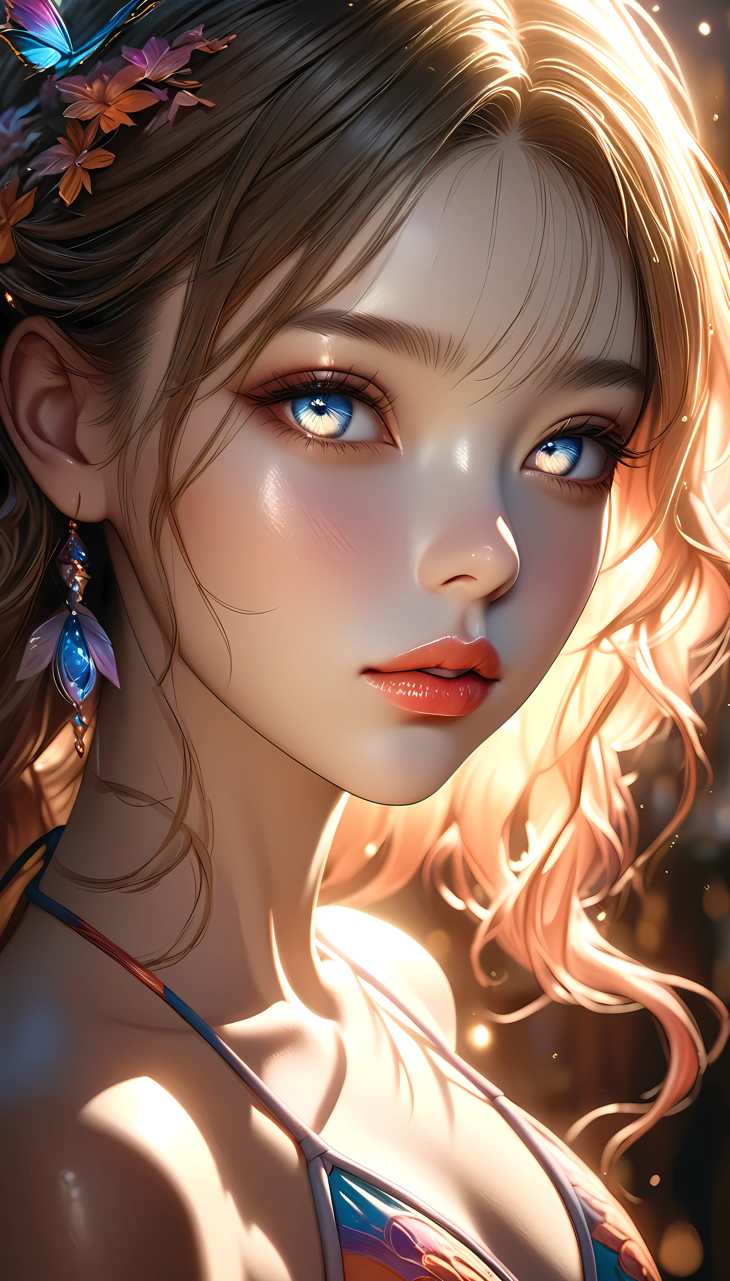 beautiful detailed eyes, beautiful detailed lips, extremely detailed eyes and face, longeyelashes, 1 girl, alone, bikini, backlit, aesthetic, ARW, (best quality,4k,8k,highres,masterpiece:1.2),ultra-detailed,(realistic,photorealistic,photo-realistic:1.37), beautiful detailed skin, flawless skin, intricate details, delicate features, cinematic lighting, dramatic lighting, natural lighting, soft lighting, warm colors, vibrant colors, glowing skin, ethereal, dreamlike, magical, fantasy, surreal, captivating