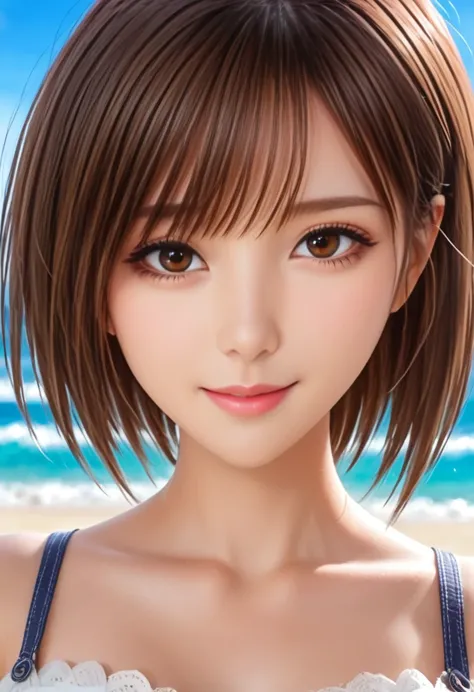 nene kasaki々、shiny brown hair, short hair, (beautiful brown eyes、sparkling eyes, fine grain)、smile、very fine eye、highly detailed...