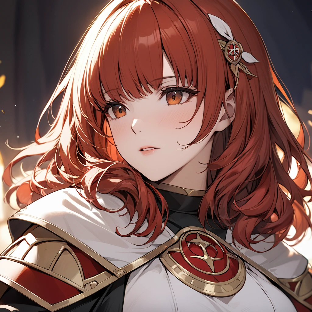 ((Highest quality)), ((masterpiece)), (detailed), （Perfect Face）The woman is a Celica with red hair.、The woman becomes a follower of the Douma cult, which worships the evil god.