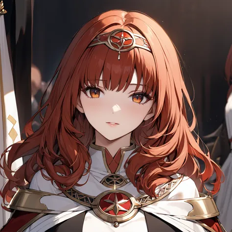 ((highest quality)), ((masterpiece)), (detailed), （perfect face）the woman is a celica with red hair.、the woman becomes a followe...