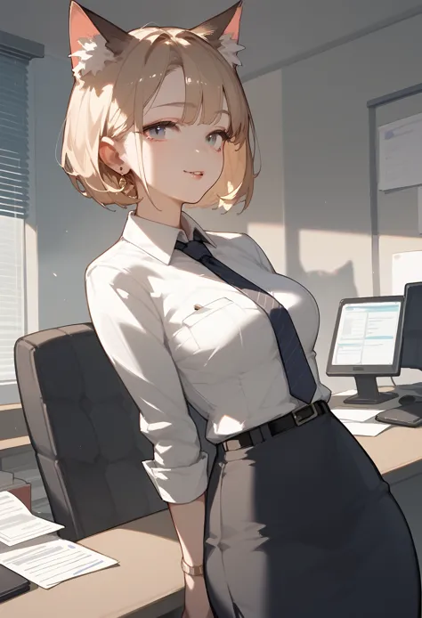 cat girl in office suit