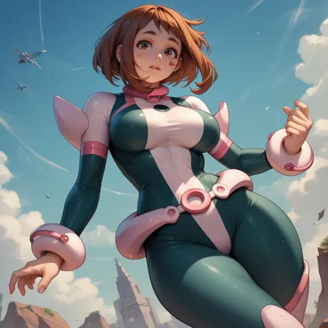 big breasts, wide hips,ochako uraraka, hero suit,