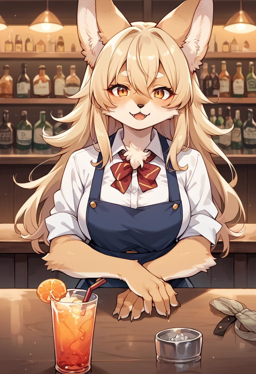 rating_safe, score_9, score_8_up, score_7_up, score_6_up, score_5_up, score_4_up, hires, highres, source_furry(1girl, Solo focus, furry anthro, kemono)bartender, bar, cocktail,