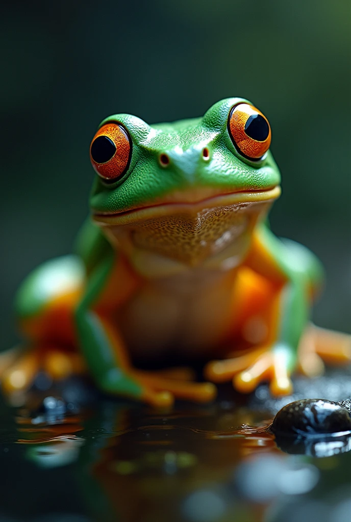 Amazing Gigantic frog in long exposures of photography in motion blur of frog, in (backlight:1.4), sparkling frog like fantastic magic in illustration, delicate and beautiful parts are very focused, spectacular body, although blurry, attracts glances.  dreams exist , The ewstrilo is very real , 48k cinematic photographic composition finished in Photoshop with more voluminous shadows. Use the rule of thirds, employ colors that evoke nostalgia and hope. 