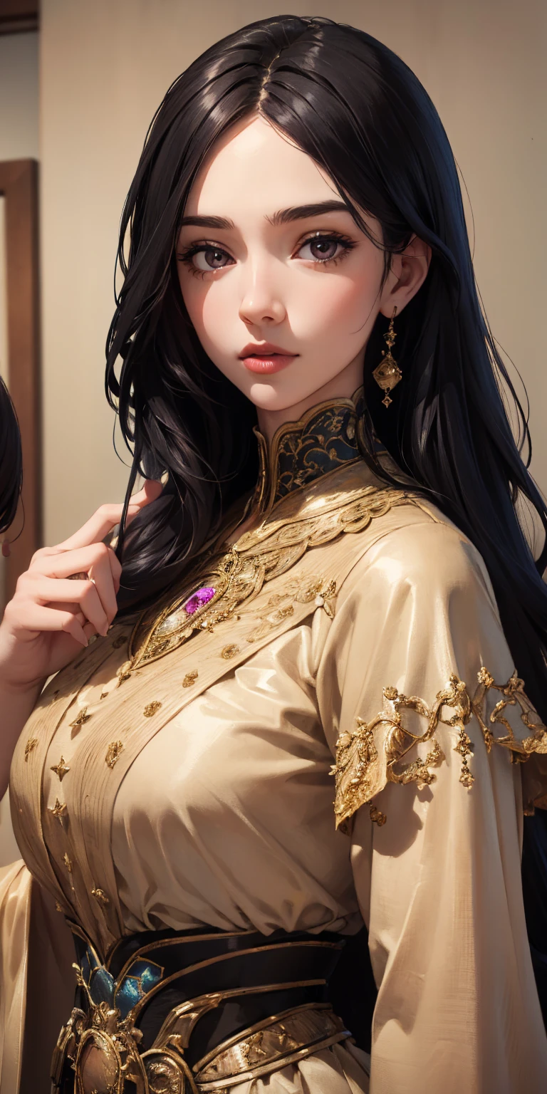 ( Absurdly , High quality , ultra detailed ) ,( hand detailed ) ,girl with her daughters, very long hair, beautiful  ( eye detailed ) ,, elegant, colorful, highest detailed, upper body ,