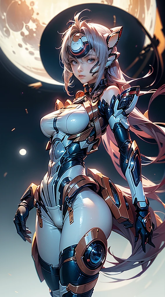 1girl,(concept art:1.0),(Taimanin Asagi style:1.3),woman wearing a bodysuit,(Face to shoulder:1.4),(big eyes:1.2),(beautiful face:1.3),(thin smile),(The background is the moon:1.1),(from below)