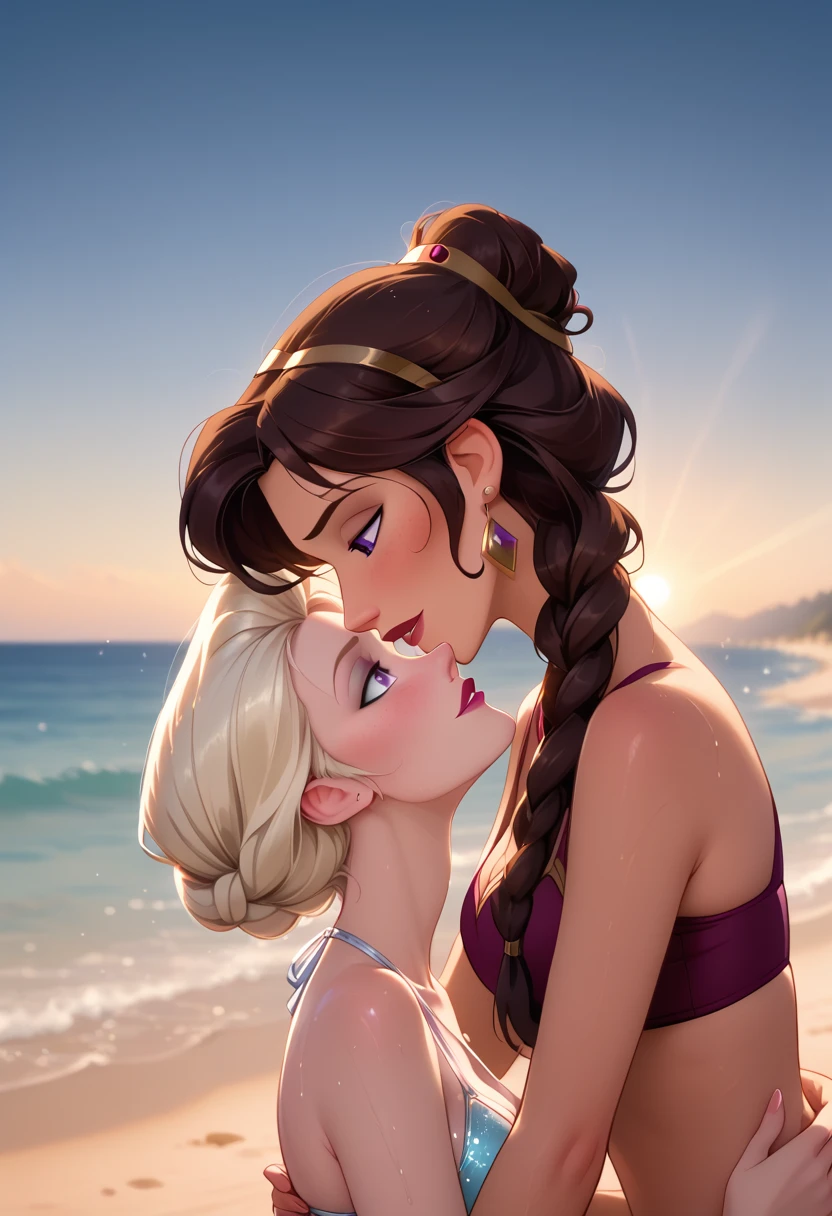 score_9, score_8_up, score_7_up, score_6_up, rating_safe, cinematic film still, duo, 2girls, BREAK (Elsa, blonde, braid:1.3), swimsuit, BREAK (Disney's Megara, m_ra, brown hair, purple eyes, ponyail:1.3), swimsuit, BREAK (dimly beach cove:1.1), couple, yuri, lovers, BREAK standing 69 position, wet, BREAK (cinematic lighting:1.2),, shallow depth of field, vignette, highly detailed, high budget, BREAK bokeh, cinemascope, moody, epic, gorgeous, film grain, grainy.