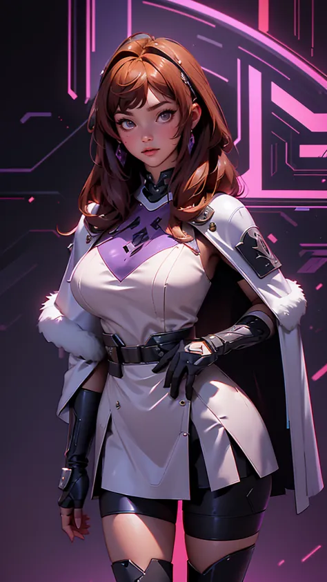 envision a 8k, highres, cinematic, beautiful full body splash art of a woman with big breasts and wide hips with warm brown hair...