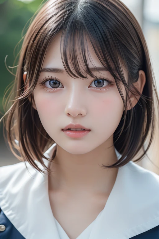 (8k，Highest quality，RAW Photos，超High resolution，High resolution，Attention to detail，Attention to detail，超High resolution)，(((Very beautiful girl)))，(school uniform)，Realistic atmosphere，Center image，pretty girl，Young Face，Baby Face，Japanese，beautiful girl，Very beautiful eyes，Big eyes，detailed eyeouth details，Front view，Perfect Anatomy，( Excellent anatomy:1.2)，Perfect limbs，detailed，Physically Based Rendering，Beautiful eyes in every detail，Glossy Lips，double eyelid，Long eyelashes，Natural Makeup，Glowing White Skin，Shiny bob hair，Light on the face，True Face，Portraiture，View from the front，Face close-up，View Photographer，