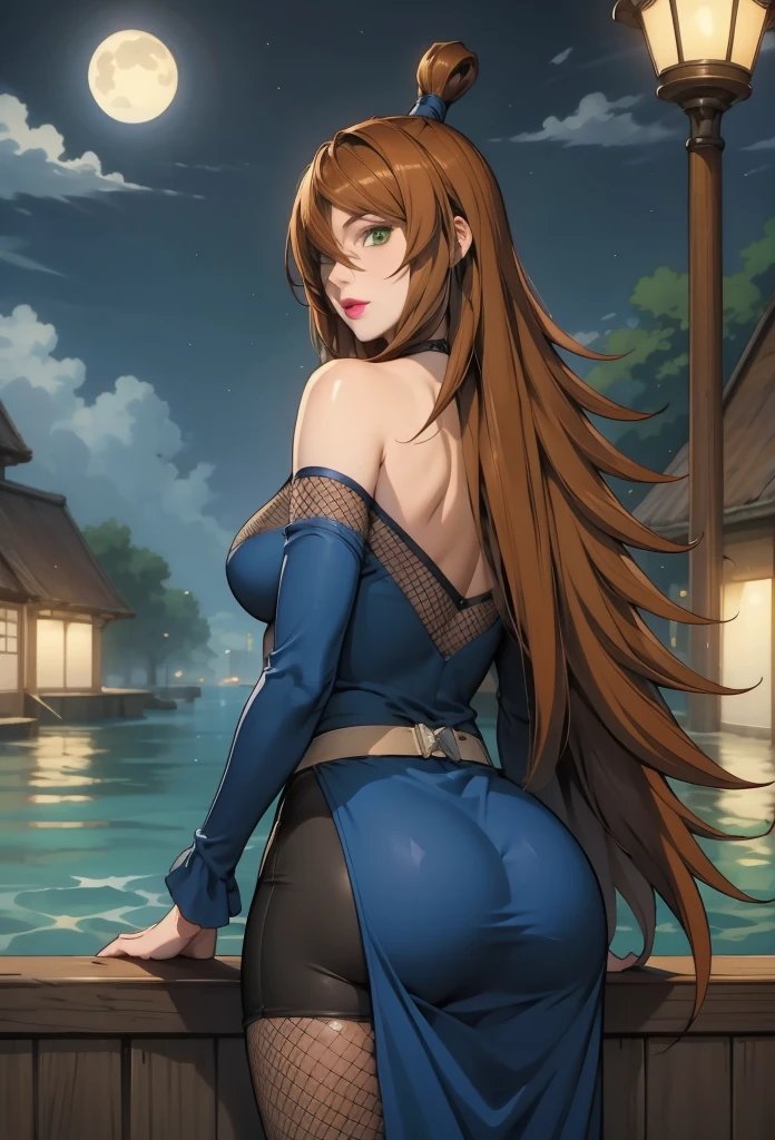 perfect eyes:1.2, detailed eyes:1.4, mei_terumi, long hair, breasts, brown hair, dress, bare shoulders, green eyes, off shoulder, hair over one eye, lipstick, cowboy shot, 1girl, solo, (masterpiece:1.6, best quality), 8k, insane details, intricate details, hyperdetailed, hyper quality, high detail, ultra detailed, professional, HDR, ray tracing reflection, cinematic lighting,