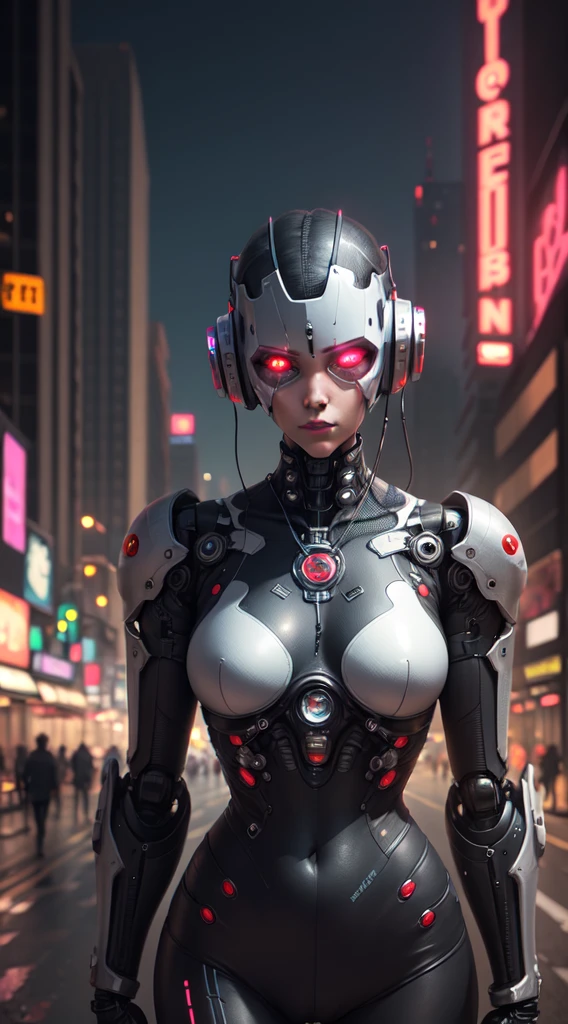 Cyberpunk robot looking at camera