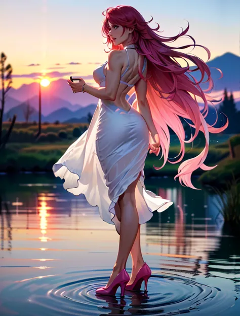 (1 girl, one, one), (pin up, , yad_long_hair_aiwaifu, yad_long_hair_aiwaifu, spiky hair, it has, big hair, very_long_hair, pink ...