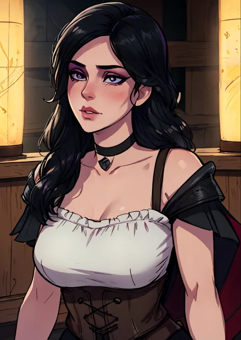 masterpiece, best quality, 1female, solo, 1 girl, face portrait, beautiful, long hair, black hair, w3yennefer, face focus