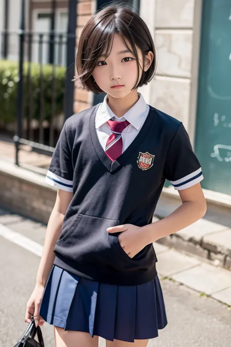 high resolution,best quality,masterpiece,shortcut  hair,,young,school uniform,