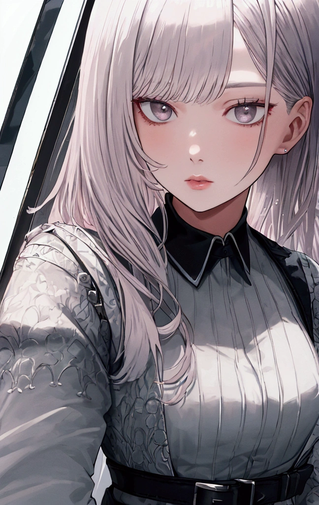 masterpiece best night full moon 1 woman mature woman older sister kind younger sister cold face expressionless silvery white long hair woman light pink lips calm intelligent three belts gray eyes assassin short knife, Flowers, Hand Detail, Finger details,