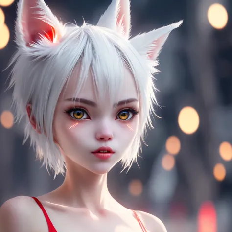 fox girl, cam shot showing off her pussy short hair,white hair,wolf ears, red eyes,pussy cat , super cute face, red elements on ...