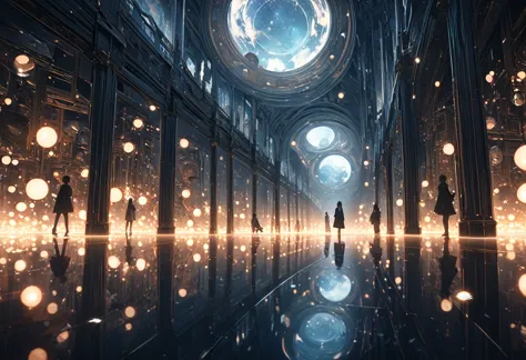 a vast, seemingly infinite labyrinth of mirrors, where every surface reflects and distorts the environment around it. the floor ...