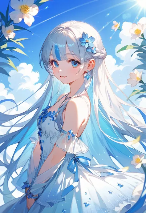 1girl,solo,girl with a very light sky blue very very long hair,and lapis blue eyes ,detailed hair strands and detailed eye iris ...