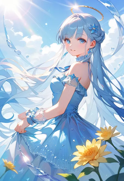 1girl,solo,girl with a very light sky blue very very long hair,and lapis blue eyes ,detailed hair strands and detailed eye iris ...