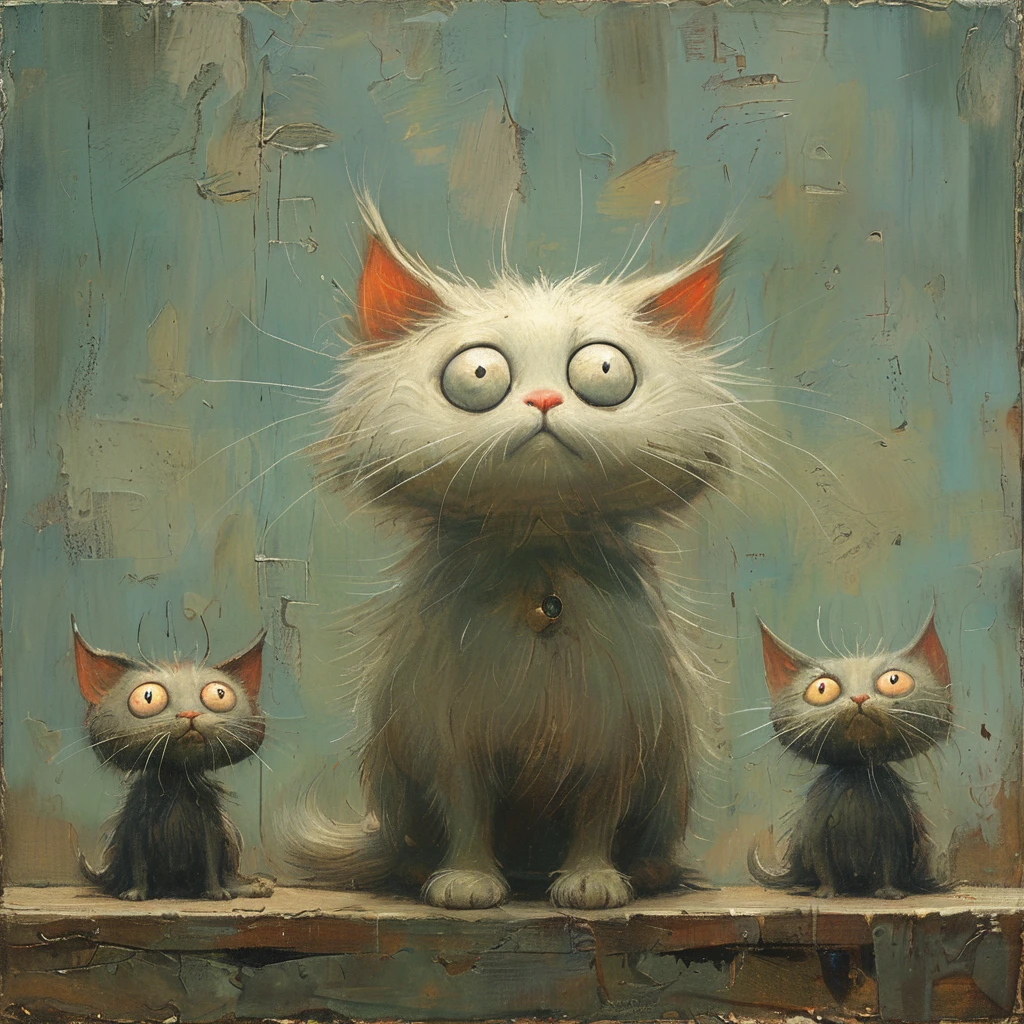 masterpiece,best quality,illustration,style of Shaun Tan, cute demon cat