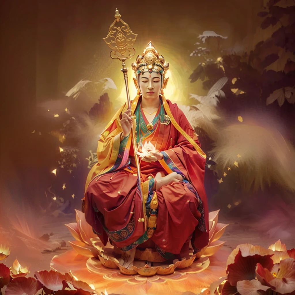 , attractive male deity, god emperor, Ksitigarbha Bodhisattva，male monk, lotus, 