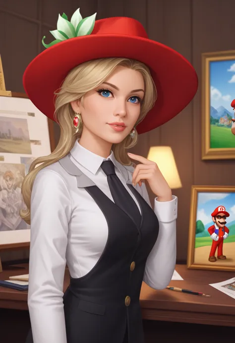 cinematic photo portrait of (((ohwx woman))) as super mario, red hat, fantasy, highly detailed, digital painting, artstation, co...